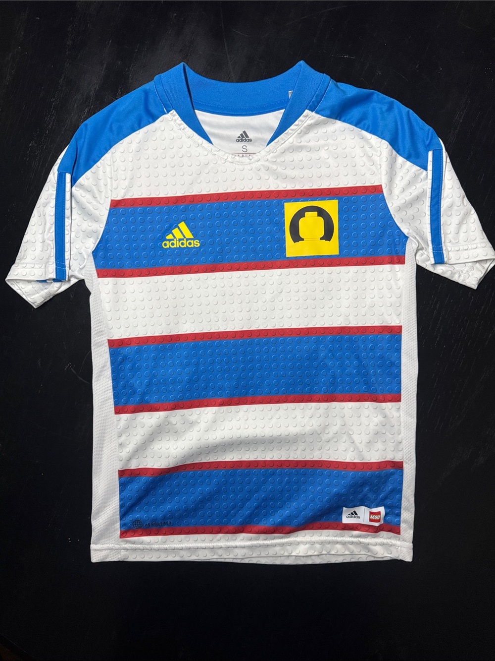 adidas White, Blue & Red Striped Kids Soccer Tee